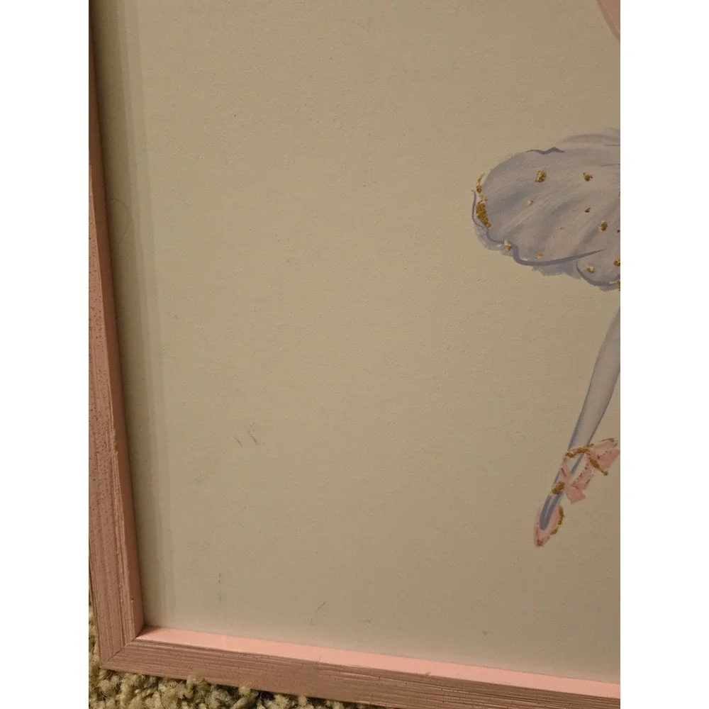 Hobby Lobby Ballerina Framed Wall Art Pink Gold‎ Glitter Nursery Decor 12x12